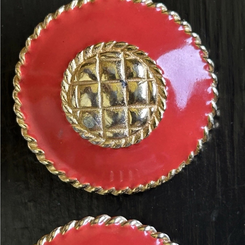 Vintage Gay Bower Red Enamel Goldtone‎ Earrings 4th of July Clip On - Picture 2 of 6